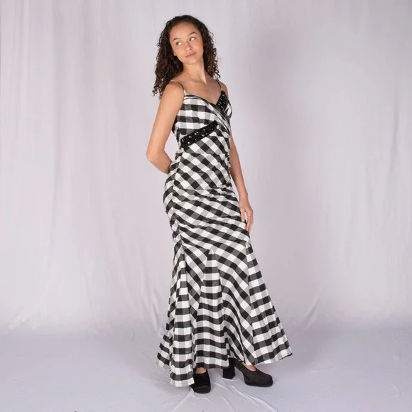 Nicole Bakti Dresses | Vintage Y2k Checkered Prom Dress | Bust 36" | Waist 28" | Color: Black/White | Size: 4 | Sweetdahliavtg's Closet